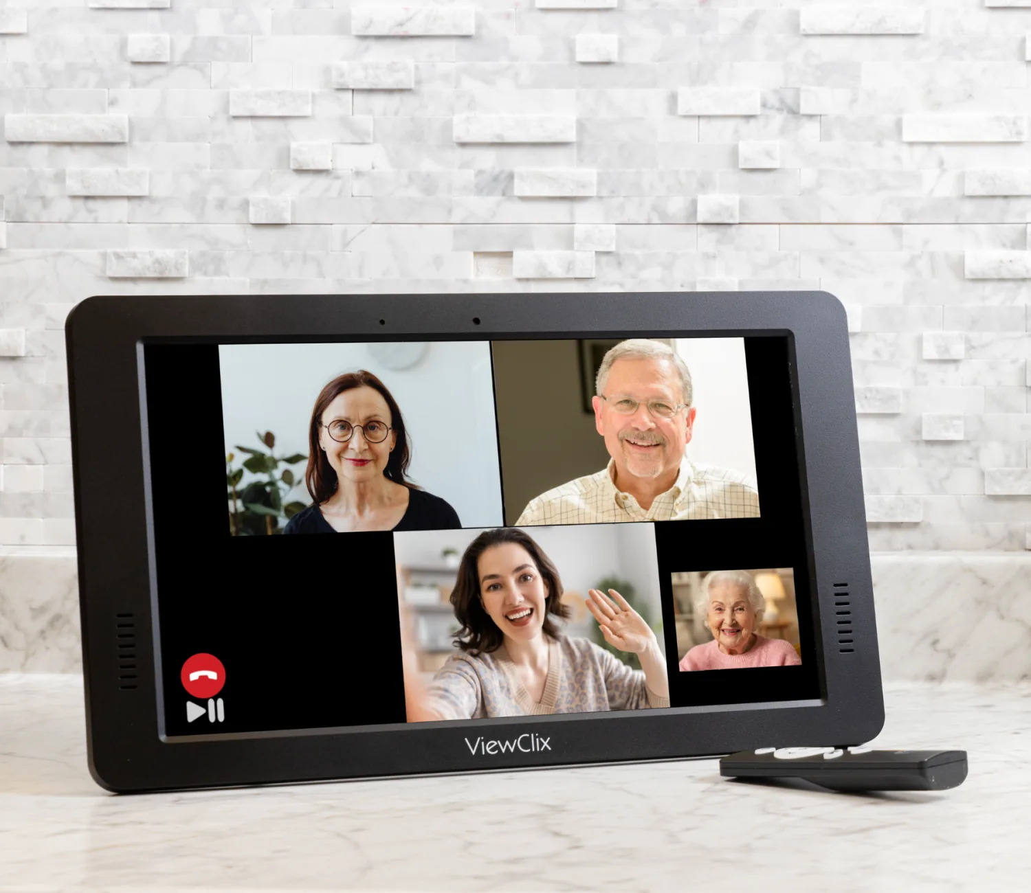 Family group video call on a ViewClix frame